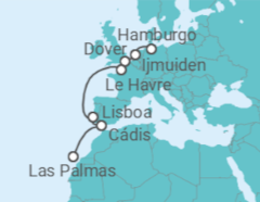 Itinerário do Cruzeiro Holanda, Reino Unido, França, Portugal, Espanha - Costa Cruceros