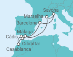 Itinerário do Cruzeiro Gibraltar, Marrocos, Espanha, França, Itália - Costa Cruceros