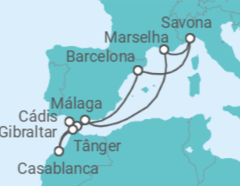 Itinerário do Cruzeiro Espanha, Gibraltar, Marrocos, França TI - Costa Cruceros