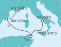 Itinerário do Cruzeiro Espanha, Tunísia, Itália - MSC Cruceros