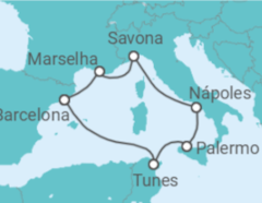 Itinerário do Cruzeiro Itália, Tunísia, Espanha, França - Costa Cruceros