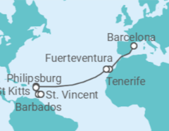 Itinerário do Cruzeiro Espanha, Sint Maarten, São Cristóvão E Neves, São Vicente E Granadinas - MSC Cruzeiros