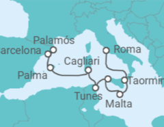 Itinerário do Cruzeiro Itália, Malta, Tunísia, Espanha - Silversea