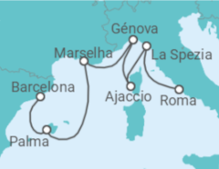 Itinerário do Cruzeiro Espanha, França, Itália - Princess Cruises