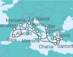 Itinerário do Cruzeiro Espanha, França, Itália, Grécia, Turquia - Princess Cruises