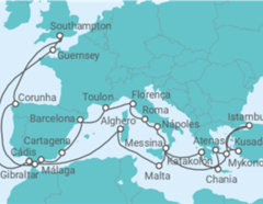 Itinerário do Cruzeiro Guernsey, Espanha, França, Itália, Turquia, Grécia, Malta, Gibraltar - Princess Cruises