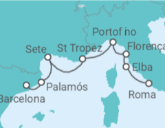 Itinerário do Cruzeiro Espanha, França, Itália - Oceania Cruises