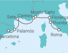 Itinerário do Cruzeiro Espanha, França, Monaco, Itália - Oceania Cruises