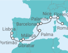 Itinerário do Cruzeiro Itália, França, Espanha, Gibraltar, Portugal - Oceania Cruises