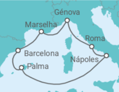 Itinerário do Cruzeiro Itália, França, Espanha - Costa Cruceros