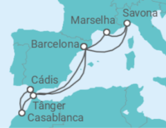 Itinerário do Cruzeiro Espanha, França, Itália, Marrocos TI - Costa Cruzeiros
