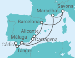 Itinerário do Cruzeiro Marrocos, Espanha, França, Itália TI - Costa Cruzeiros