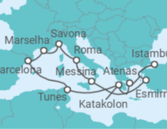 Itinerário do Cruzeiro Itália, Turquia, Grécia, Tunísia, Espanha, França - Costa Cruceros