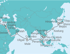 Itinerário do Cruzeiro Tokio • Japan • Taiwan • Vietnam • Thailand • Singapur • Malaysia • Malediven • Salalah • Saudi-Arab - Nicko Cruises