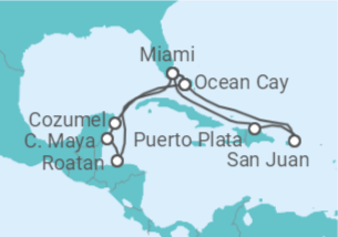 Itinerário do Cruzeiro Honduras, México, EUA, Porto Rico TI + Voo + Hotel - MSC Cruzeiros