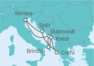 Itinerário do Cruzeiro Croácia, Grécia, Montenegro, Itália TI + Voo + Hotel - MSC Cruzeiros