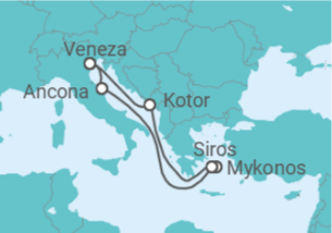 Itinerário do Cruzeiro Montenegro, Grécia, Itália TI + Voo + Hotel - MSC Cruzeiros