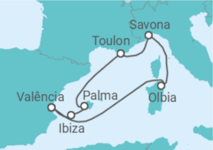 Itinerário do Cruzeiro Espanha, França, Itália + Voo + Hotel - Costa Cruzeiros