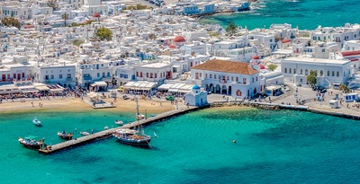 Atenas, Míconos e Santorini de avião