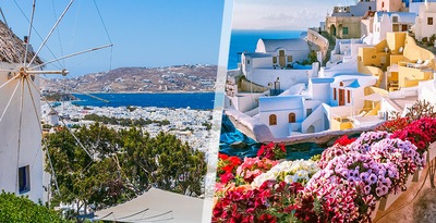 Santorini e Míconos de avião