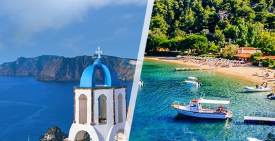 Santorini e Skiathos de avião